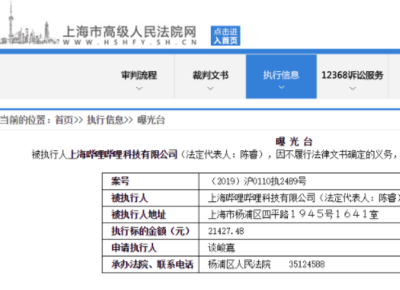 哔哩哔哩被上海高院列为被执行人,因为不履行法律义务